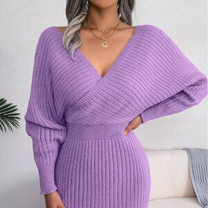 Rib-Knit Dolman Sleeve Sweater Dress